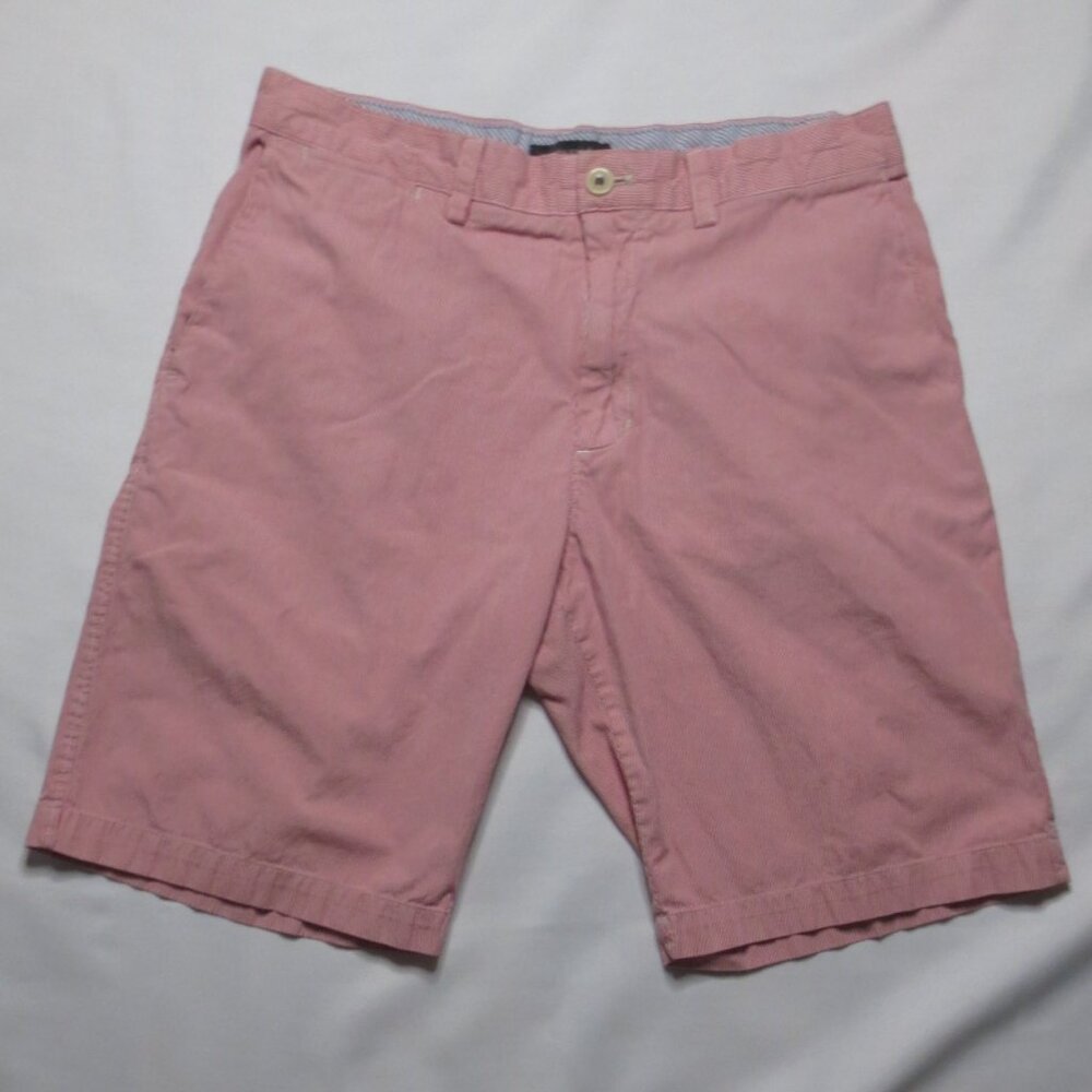 BANANA REPUBLIC mens RED white COTTON shorts STRIPED flat front SIZE 33